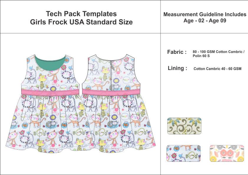 Tech Pack Template Baby Girls Dresses