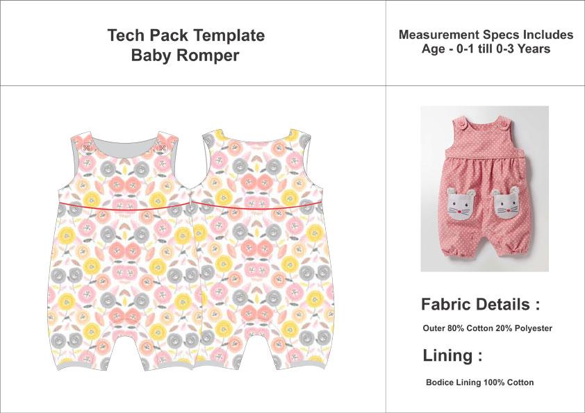 Tech Pack Template Woven Floral Print Baby Romper