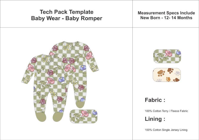 Tech Pack Template Baby Romper Full Sleeve