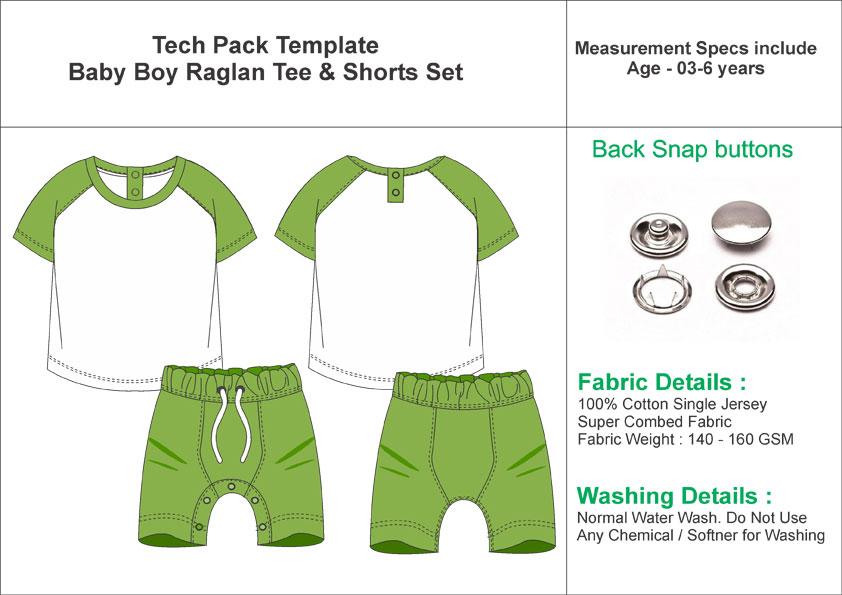 Tech Pack Template Baby Boys Raglan Tee and Shorts Set