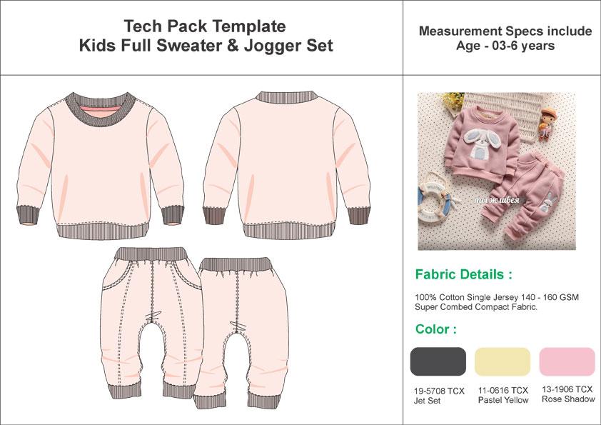 Tech Pack Template Kids Full Sleeve Winter Suit Set