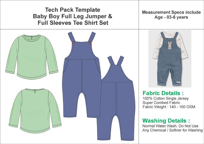 Tech Pack Template Kids Full Sleeves Tee and Jumper Set