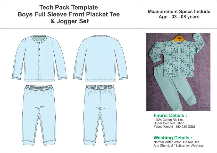 Tech Pack Template Boys Full Sleeve Pajama and Jogger Set