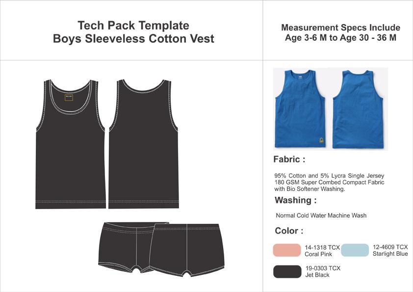 Tech Pack Template Kids Boys Sleeveless Vest and Pants