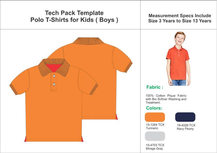 Tech Pack Templates Half Sleeve Boys Polo T-Shirt