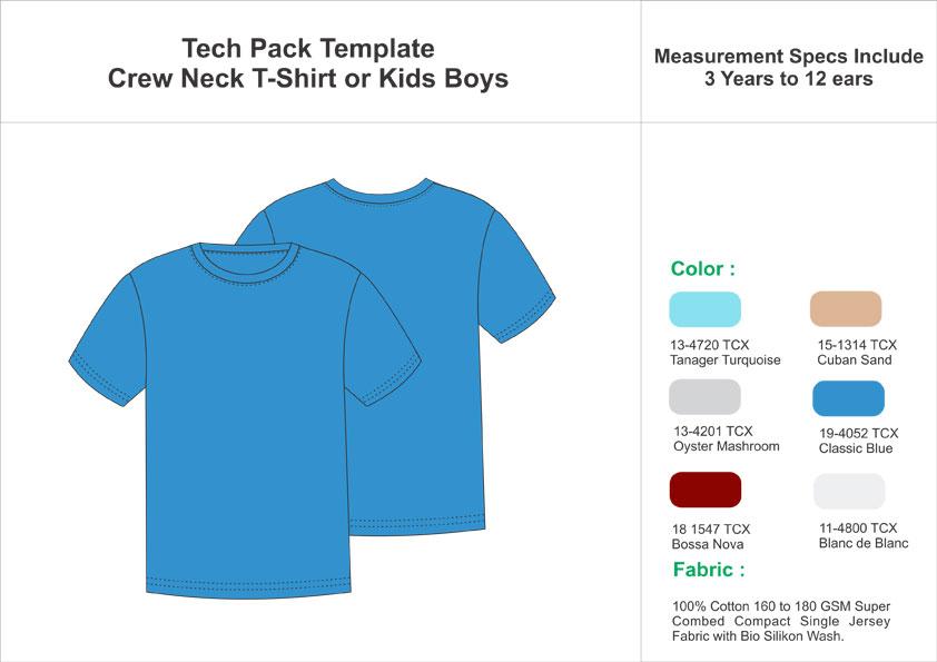 Tech Pack Template Half Sleeves Crew Neck T-Shirt Kids
