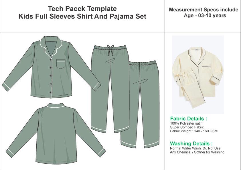 Tech Pack Templates Boys Full Sleeve Pajama and Pant