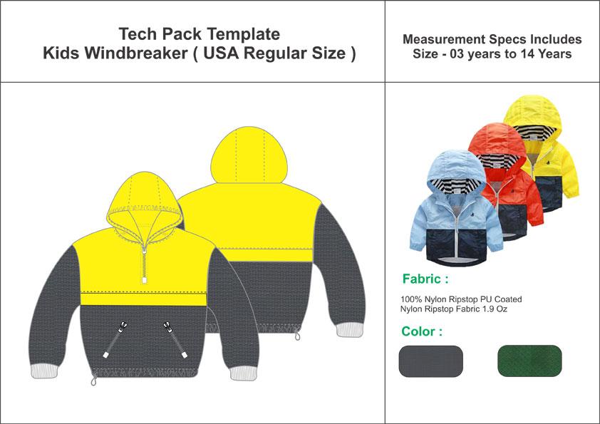 Tech Pack Template Kids Windbreaker Jacket