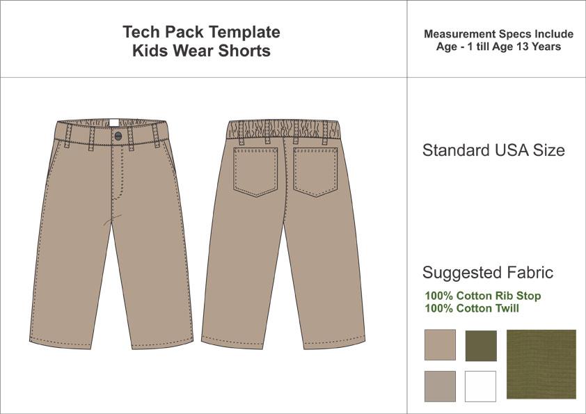 Tech Pack Template Kids Cargo Shorts