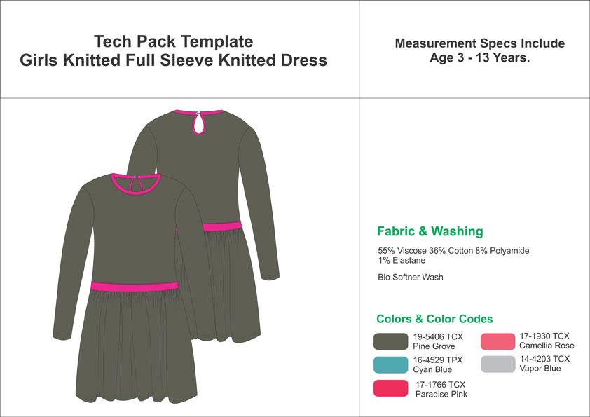 Tech Pack Template Girls Knitted Dresses