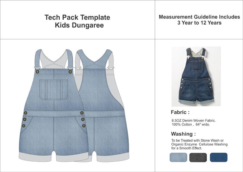 Tech Pack Template Girls Shorts Dungaree