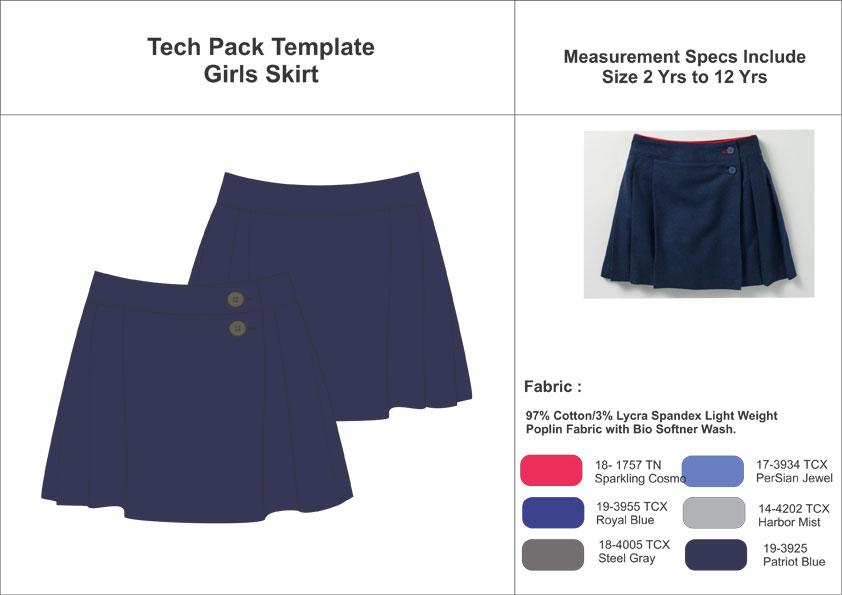 Tech Pack Template Girls Short Skirts