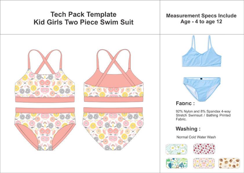Tech Pack Template Girls Swimsuit