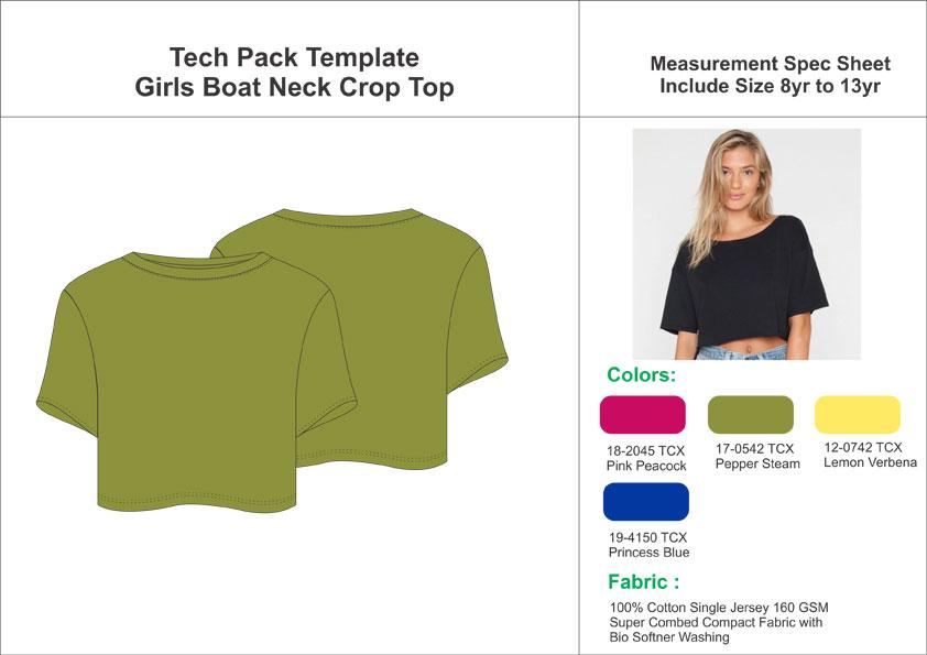 Tech Pack Template Girls Boat Neck Crop Top