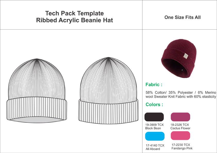 Tech Pack Template Ribbed Acrylic Beanie Hat