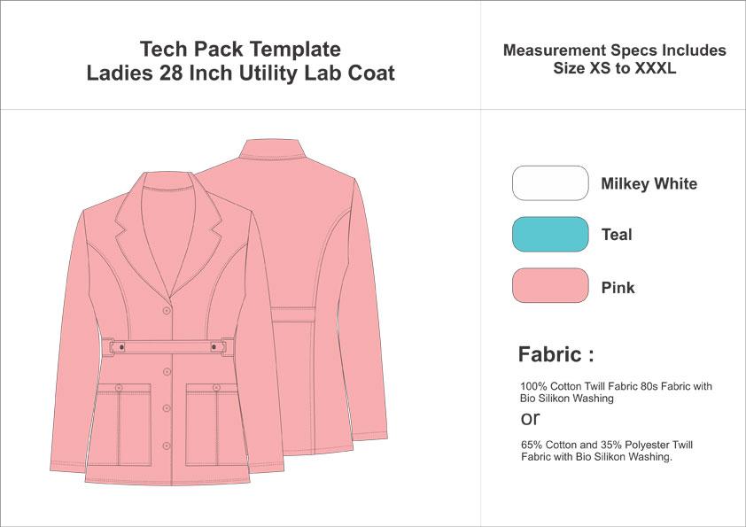 Tech Pack Template Ladies 28 Inch Utility Lab Coat