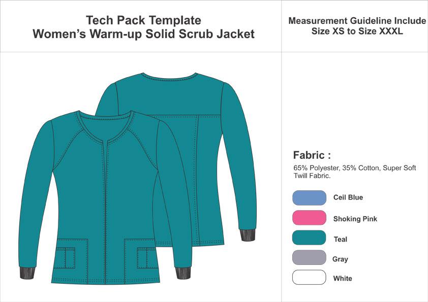 Tech Pack Template Womens Warmup Scrub Jacket