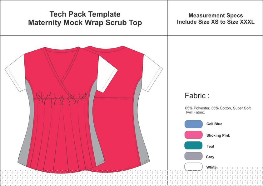 Tech Pack Template Maternity Mock Wrap Scrub Top