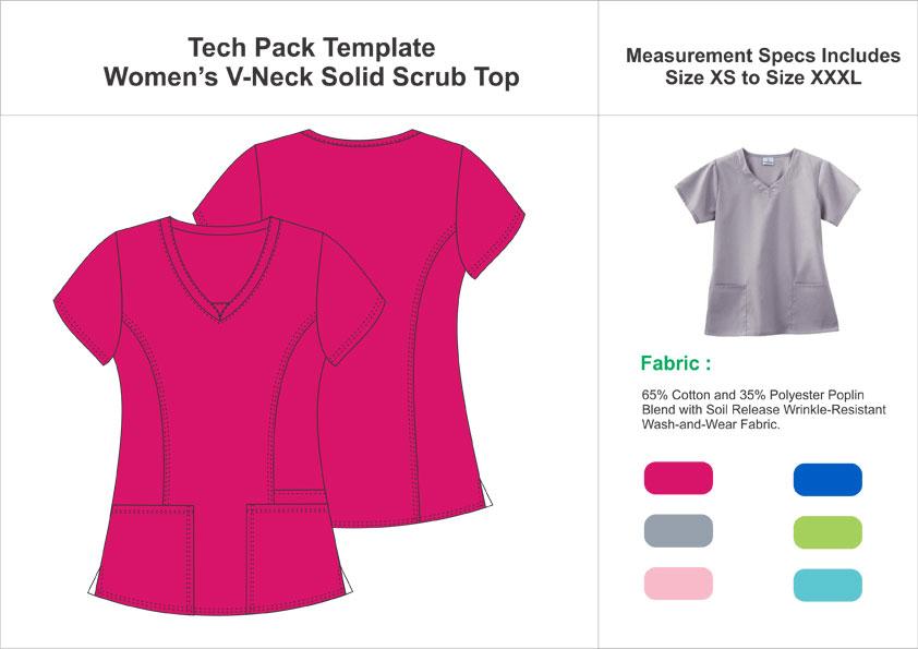 Tech Pack Template V-Neck Solid Scrub Top