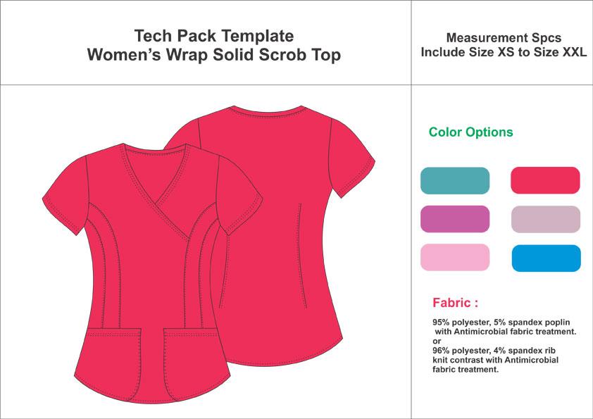 Tech Pack Template Womens Wrap Solid Scrub Top