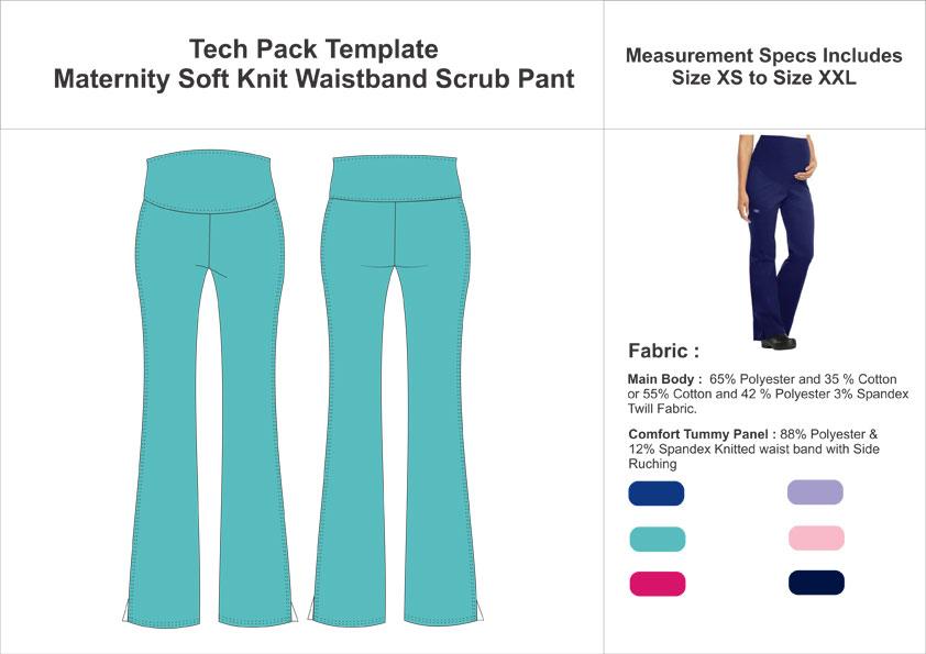 Tech Pack Template Maternity Soft Knit Waist Band Scrub Pant