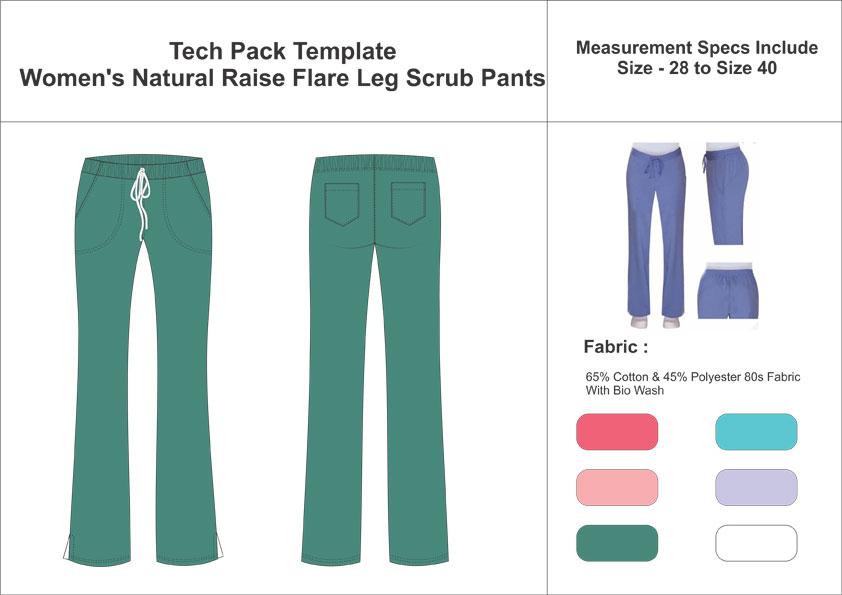 Tech Pack Template Natural Raise Flare Leg Scrub Pant