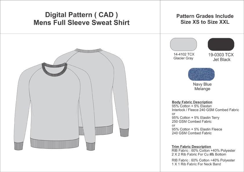 CAD Pattern For Mens Full Sleeves Sweatshirt