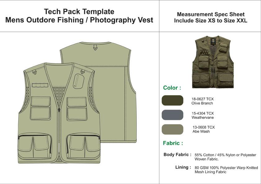 Tech Pack Template Mens Outdoor Photography Vest