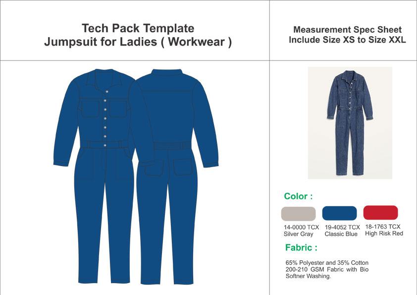 Tech Pack Template Ladies Workwear Jumpsuit