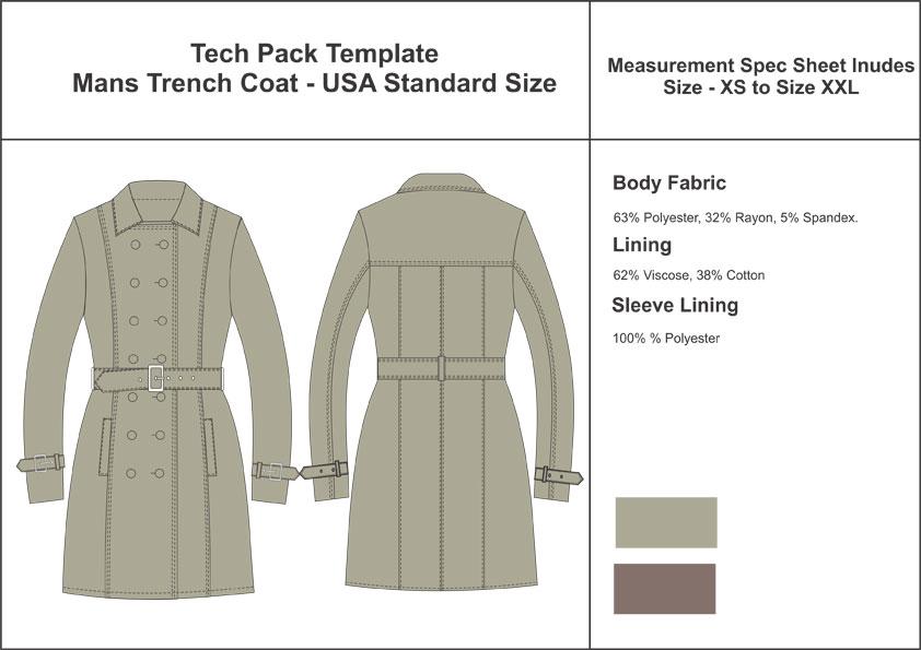 Tech Pack Template Mens Trench Coat