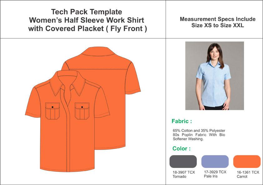 Tech Pack Template Womens Work Shirt With Covered Placket