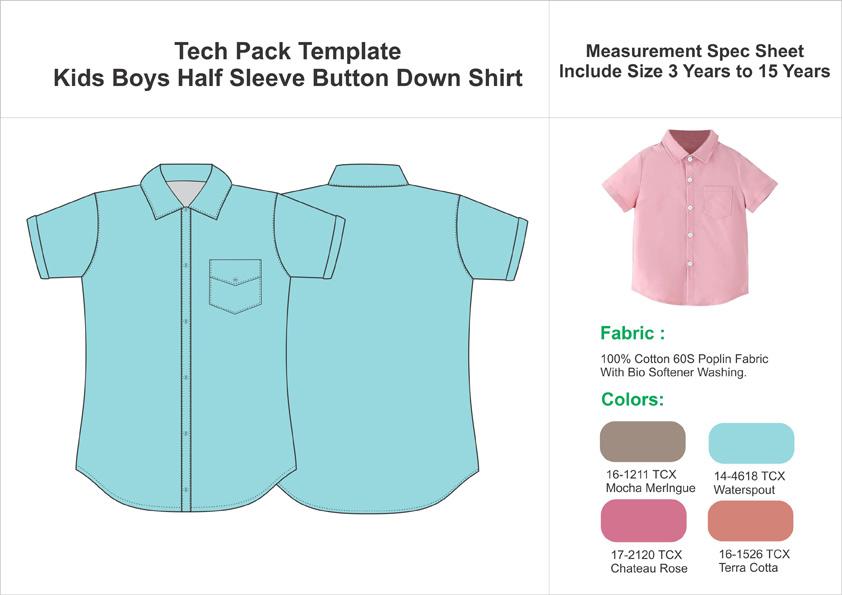 Tech Pack Template Kids Boys Half Sleeve Button Down Shirt