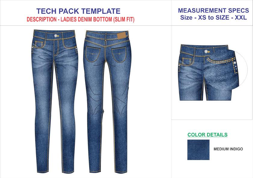 Tech Pack Template Ladies Slim Fit Denim Pants