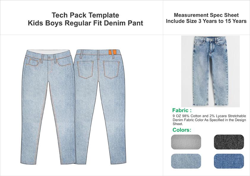 Tech Pack Template Kids Boys Regular Fit Denim Pant