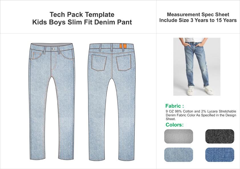 Tech Pack Template Kids Boys Slim Fit Denim Pant
