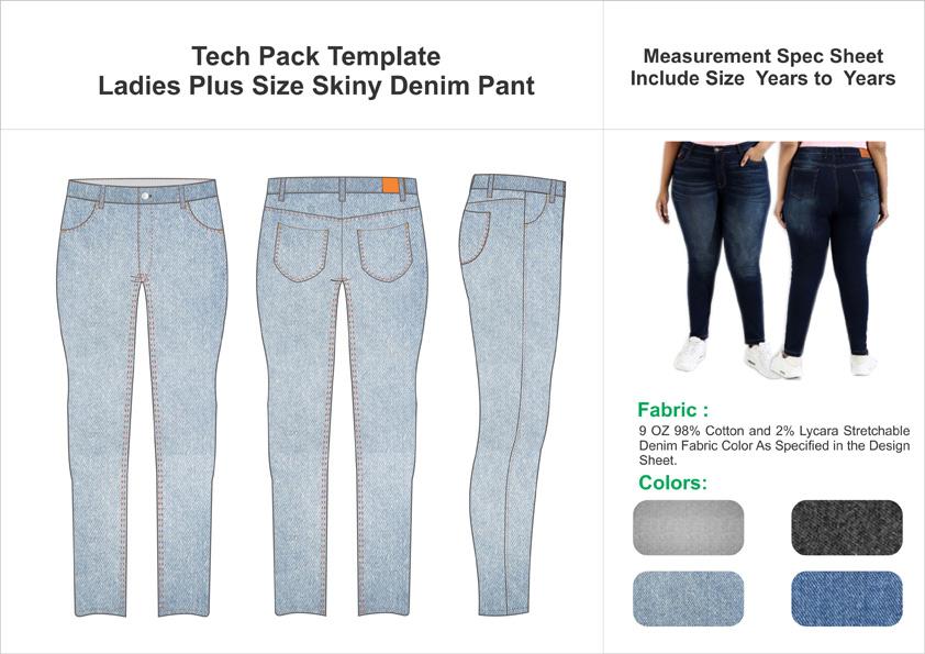 Tech Pack Template Plus Size Ladies Denim USA Regular Size