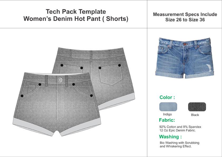 Tech Pack Template Ladies Denim Hot Pant