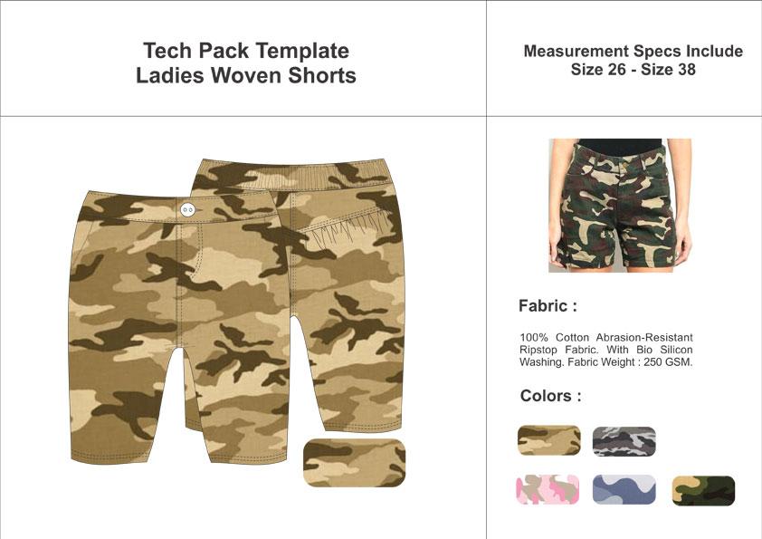 Tech Pack Template Ladies Woven Shorts