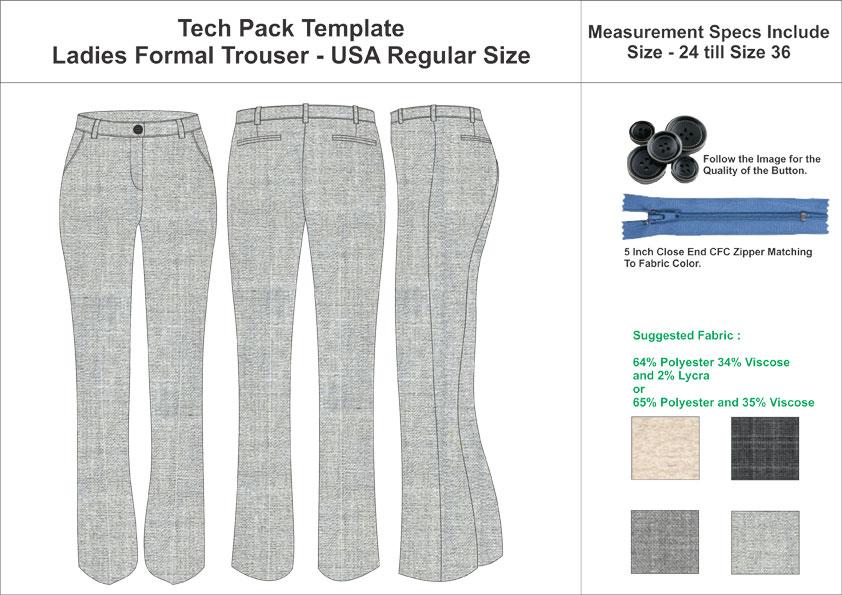 Tech Pack Template Ladies Regular Fit Formal Trouser