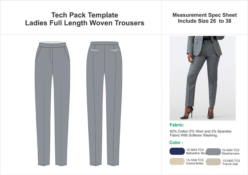 Tech Pack Template Ladies Slim Fit Formal Trouser
