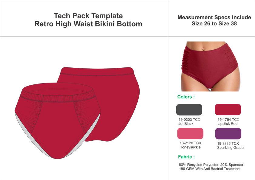 Tech Pack Template Ladies Retro High Waist Bikini Bottom