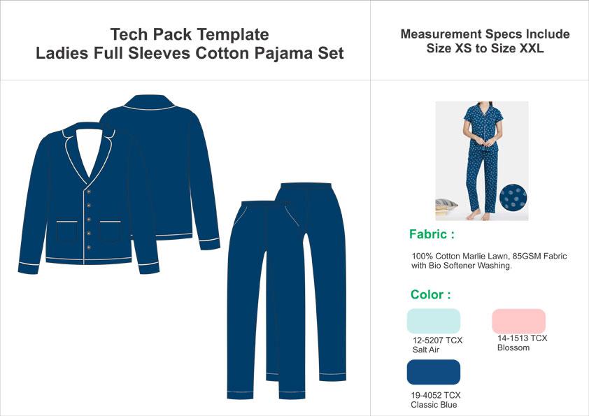 Tech Pack Template Ladies Full Sleeve Pajama Set