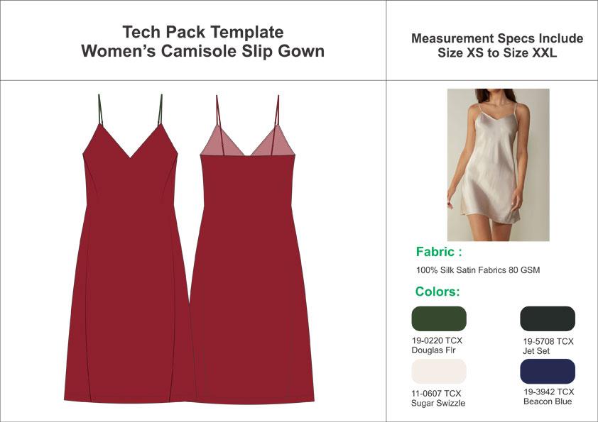 Tech Pack Template Ladies Camisole Slip Gown