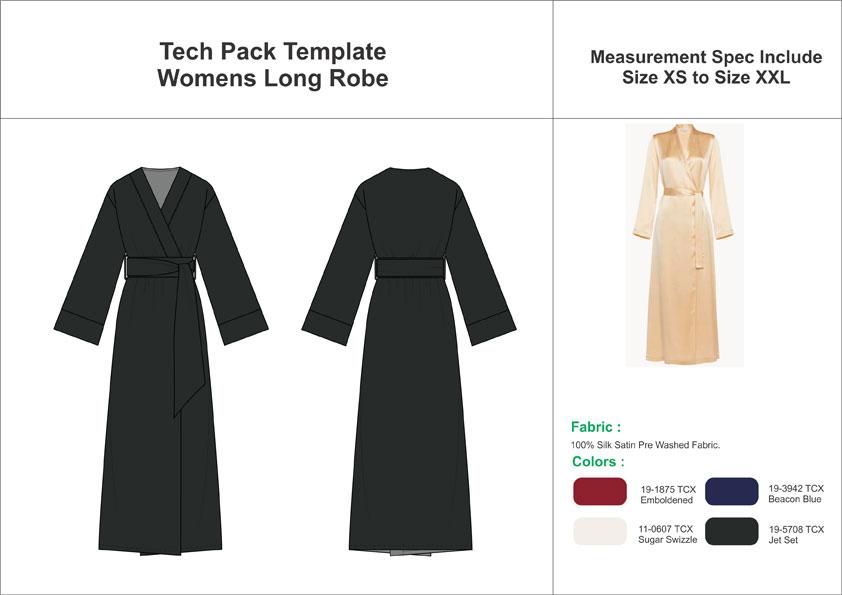 Tech Pack Template Womens Long Robe