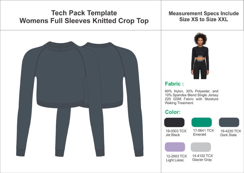 Tech Pack Template Woman's Full Sleeve Crop Top