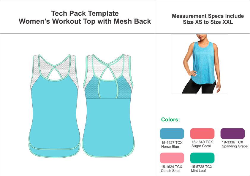 Tech Pack Template Woman’s Workout Top With Mesh Back