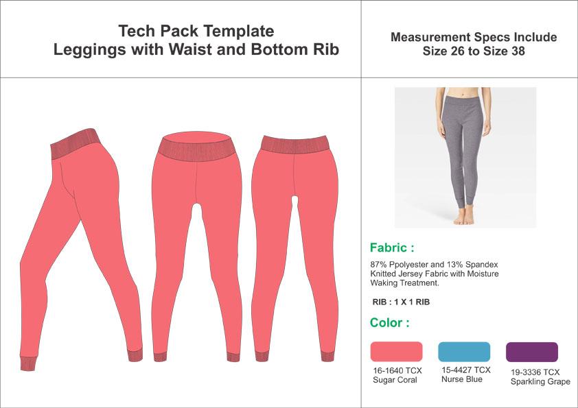 Tech Pack Template Leggings with Waist and Bottom Rib