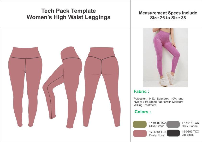 Tech Pack Template High Waist Ribbed Leggings