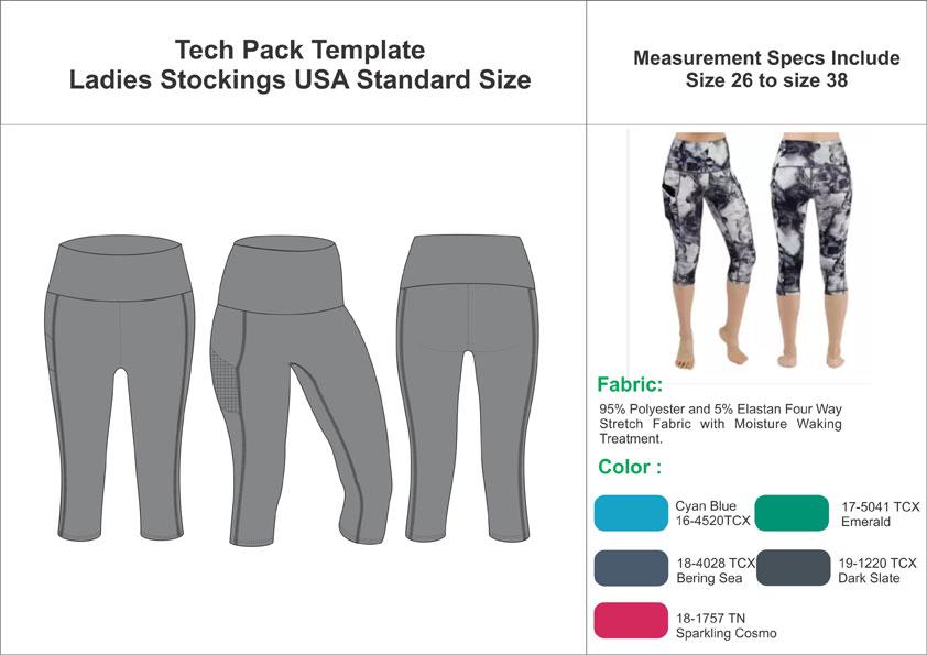 Tech Pack Template Ladies Stockings USA Standard Size