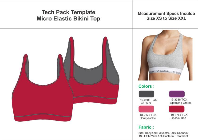 Tech Pack Template Womens Micro Elastic Bikini Top